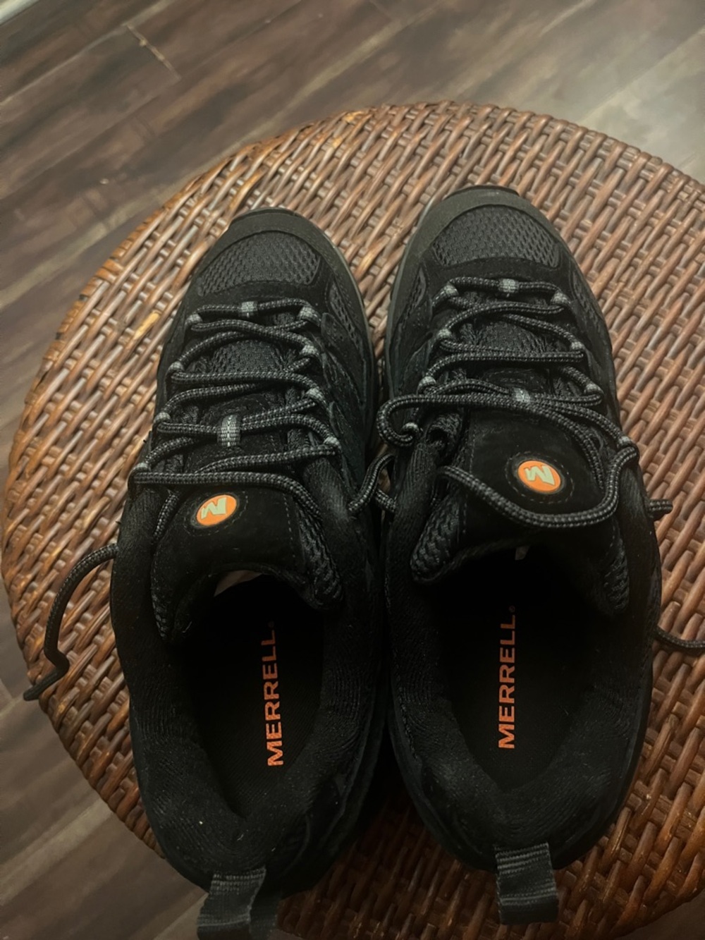 Merrell Men's Black Athletic Trail Shoes with Orange Logo Accent